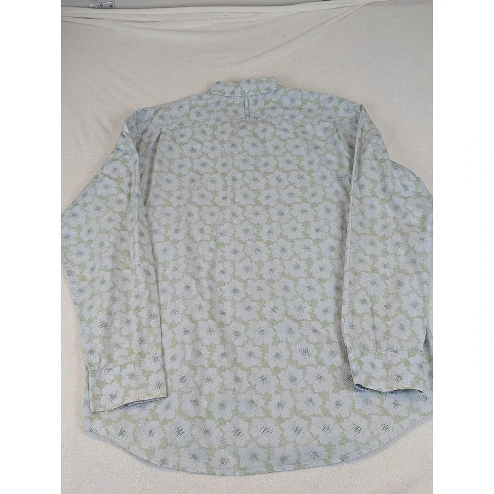 Banana Republic Mens XL Long Sleeve Button Down Shirt Floral Print Lt Blue Green